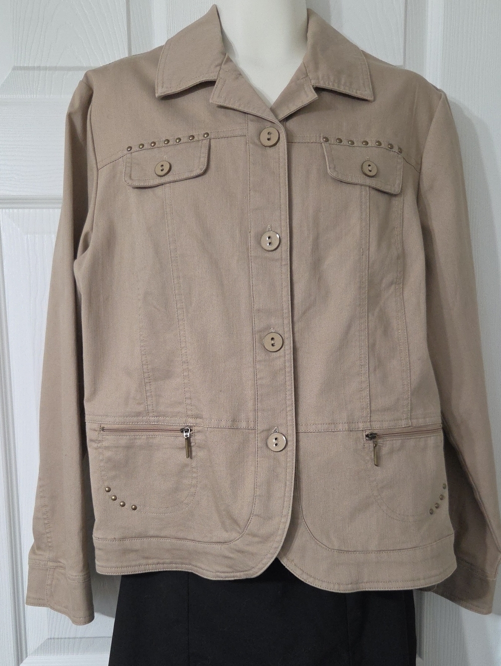 TanJay Beige Women's Casual Button-Front Jacket 12